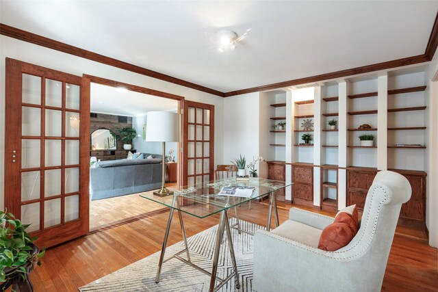 6814 Blackwood Dr, Dallas, TX 75231 - office space with french doors, wood finished floors, and ornamental molding