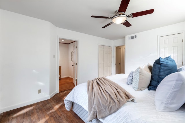 6814 Blackwood Dr, Dallas, TX 75231 - bedroom featuring baseboards, wood finished floors, a ceiling fan, and connected bathroom