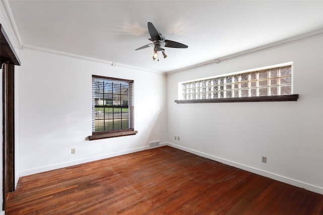 6814 Blackwood Dr, Dallas, TX 75231 - empty room with a ceiling fan, wood finished floors, baseboards, and ornamental molding