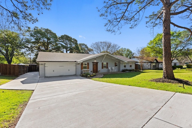 3612 Grandview Dr, Grapevine, TX 76051 - ranch-style home featuring a garage, a front yard, concrete driveway, and fence