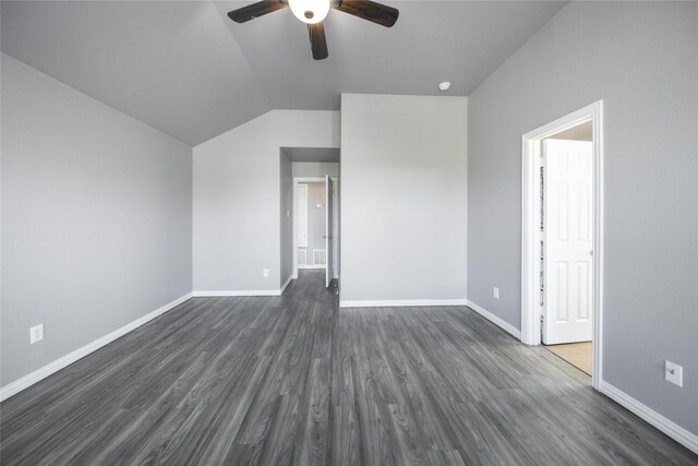 116 Birdbrook Dr, Anna, TX 75409 - empty room featuring dark wood finished floors, baseboards, lofted ceiling, and ceiling fan