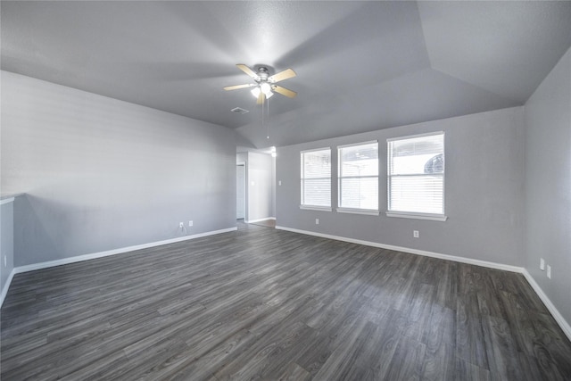 116 Birdbrook Dr, Anna, TX 75409 - unfurnished room with baseboards, vaulted ceiling, a ceiling fan, and dark wood finished floors