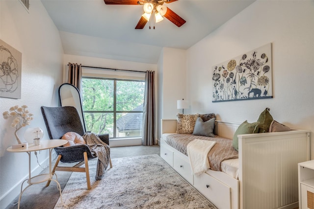 3204 Wycliff Ave Unit 3214, Dallas, TX 75219 - carpeted bedroom featuring lofted ceiling and ceiling fan