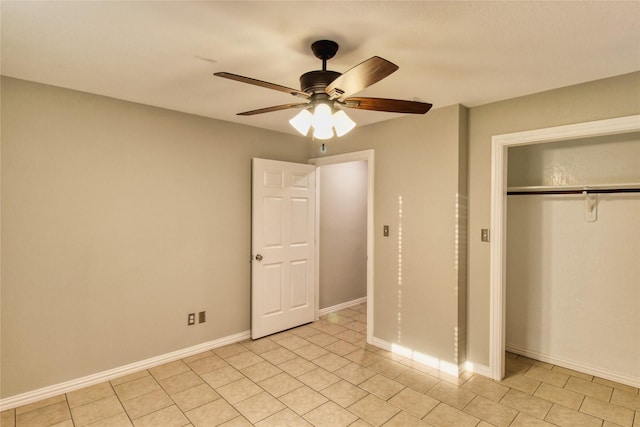112 Woodcrest St, Weatherford, TX 76087 - unfurnished bedroom featuring a closet, light tile patterned floors, ceiling fan, and baseboards