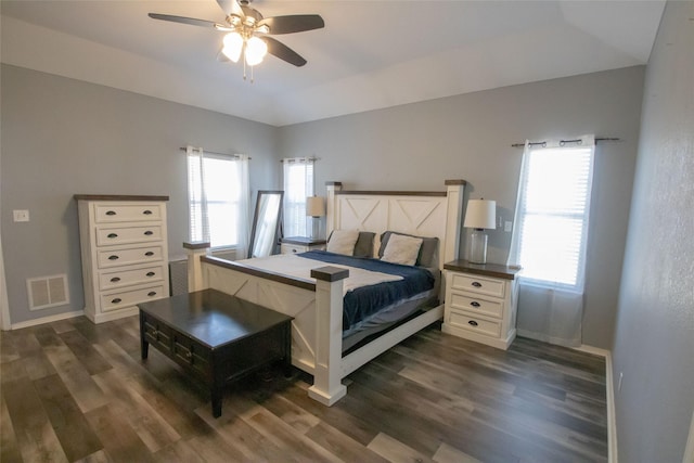 514 Preston Dr, Pottsboro, TX 75076 - bedroom with baseboards, visible vents, vaulted ceiling, and dark wood-style flooring