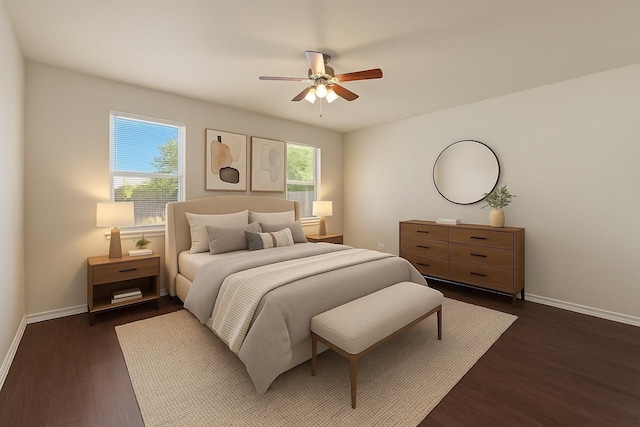 4601 Virginia Ln, Fort Worth, TX 76103 - bedroom with dark wood finished floors, baseboards, and a ceiling fan