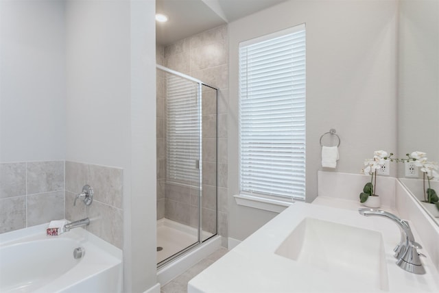 1916 Pelham Dr, Aubrey, TX 76227 - bathroom with a stall shower, a garden tub, and vanity