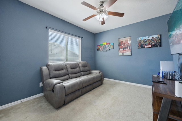 4600 Periwinkle Dr, Mansfield, TX 76063 - carpeted living area featuring a ceiling fan and baseboards