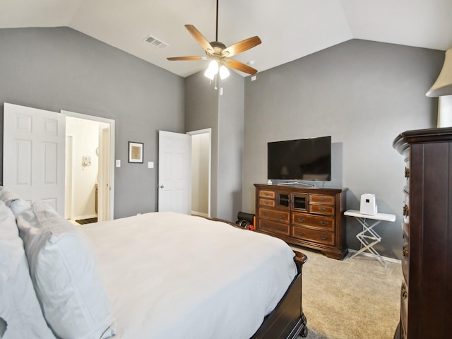 4013 Hollow Lake Rd, Fort Worth, TX 76262 - bedroom featuring carpet floors, high vaulted ceiling, ceiling fan, and baseboards