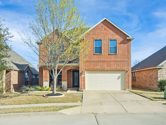 4013 Hollow Lake Rd, Fort Worth, TX 76262 - traditional home with concrete driveway, brick siding, and an attached garage