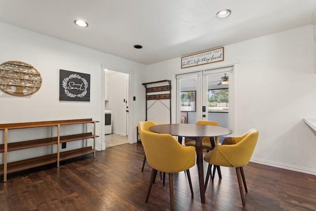 dining room featuring baseboards, recessed lighting, and wood-type flooring