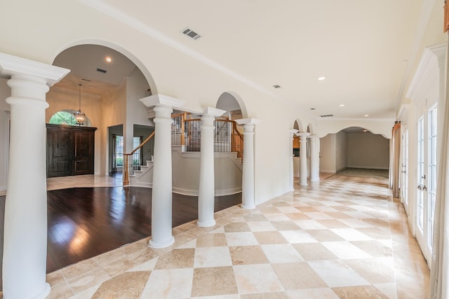 hall with recessed lighting, visible vents, and a wealth of natural light