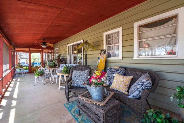 view of patio / terrace featuring covered porch and a ceiling fan