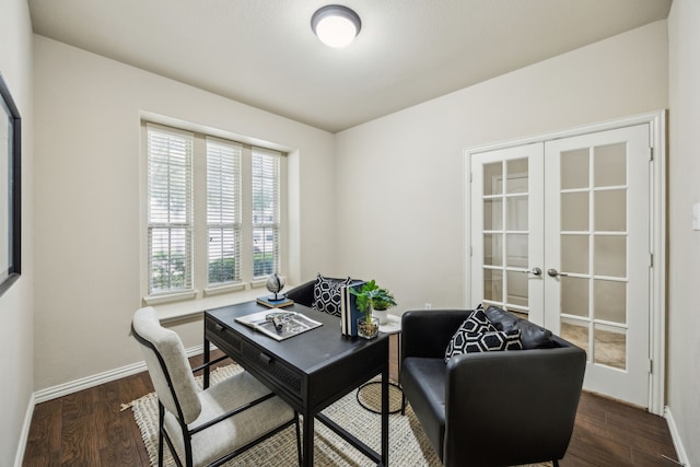 9721 Stripling Dr, Fort Worth, TX 76244 - office area with french doors, baseboards, and wood finished floors