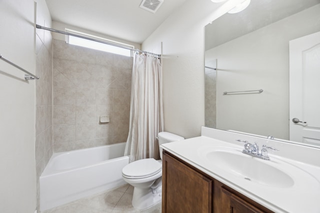 9721 Stripling Dr, Fort Worth, TX 76244 - full bath featuring toilet, vanity, shower / tub combo with curtain, and tile patterned flooring