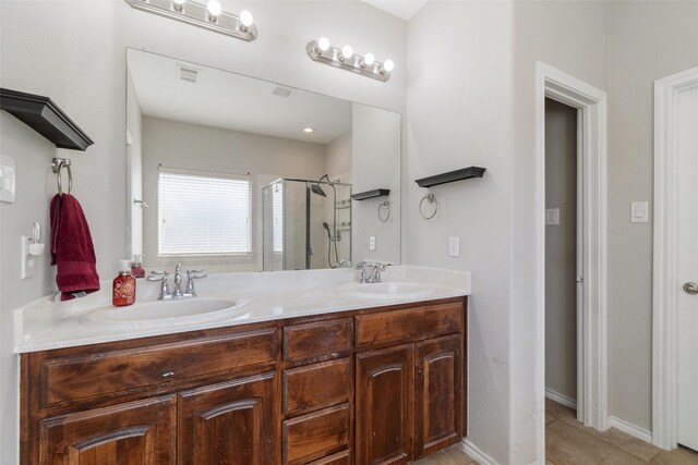 5532 Grayson Ridge Dr, Fort Worth, TX 76179 - full bath featuring a shower stall, double vanity, and tile patterned flooring