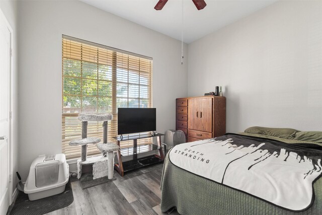 5532 Grayson Ridge Dr, Fort Worth, TX 76179 - bedroom with dark wood-style floors and a ceiling fan