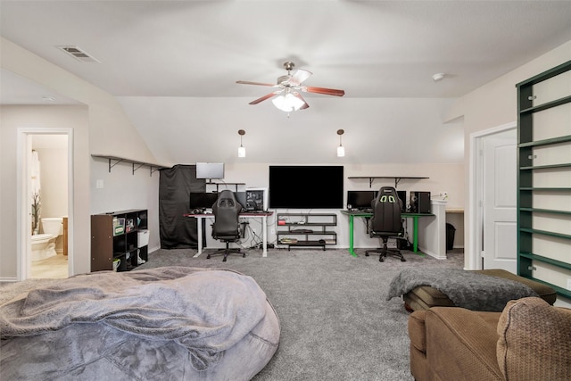 5532 Grayson Ridge Dr, Fort Worth, TX 76179 - bedroom with an office area, carpet flooring, and lofted ceiling