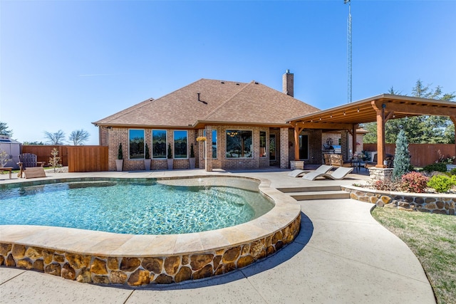 view of swimming pool featuring a fenced in pool, a patio area, and fence