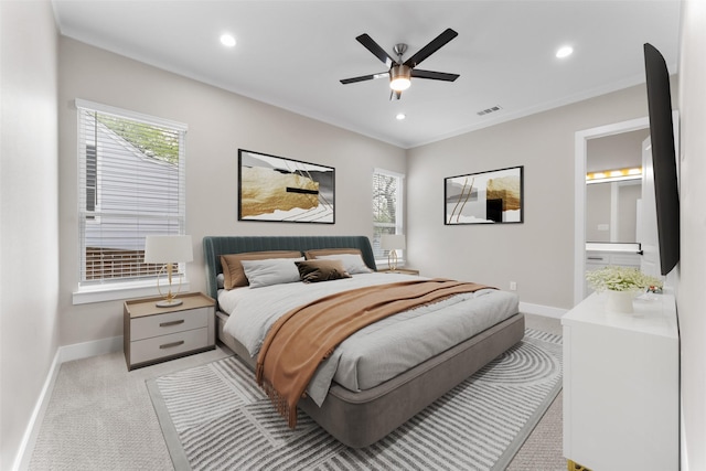 2111 Brookhaven Dr, Dallas, TX 75224 - bedroom featuring recessed lighting, baseboards, multiple windows, visible vents, and light carpet