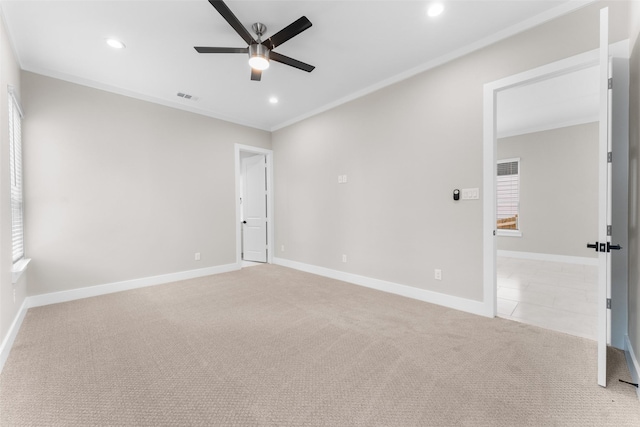 2111 Brookhaven Dr, Dallas, TX 75224 - empty room with light colored carpet, visible vents, ceiling fan, and recessed lighting