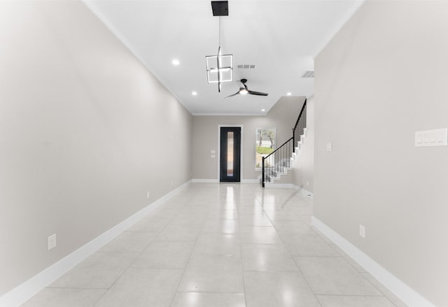 2111 Brookhaven Dr, Dallas, TX 75224 - foyer with baseboards, stairs, ceiling fan, and recessed lighting