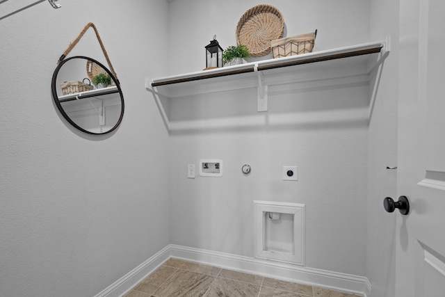 15664 Wild Cherry Ln, Fort Worth, TX 76262 - laundry room featuring hookup for a washing machine, hookup for a gas dryer, electric dryer hookup, baseboards, and light tile patterned flooring