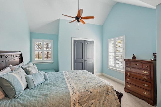3713 Hidden Trl, Flower Mound, TX 75022 - bedroom featuring lofted ceiling, light colored carpet, and ceiling fan