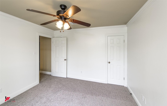 339 Hunters Holw, Bossier City, LA 71111 - unfurnished bedroom with baseboards, crown molding, carpet floors, and a ceiling fan