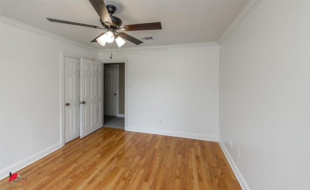 339 Hunters Holw, Bossier City, LA 71111 - empty room with baseboards, light wood-style floors, ceiling fan, and ornamental molding