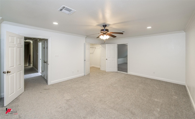 339 Hunters Holw, Bossier City, LA 71111 - unfurnished bedroom with light carpet, baseboards, visible vents, and crown molding