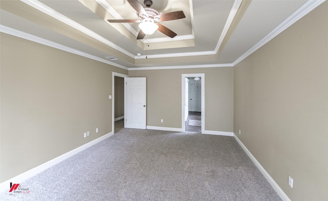 339 Hunters Holw, Bossier City, LA 71111 - interior space featuring baseboards, ceiling fan, ornamental molding, carpet floors, and a tray ceiling