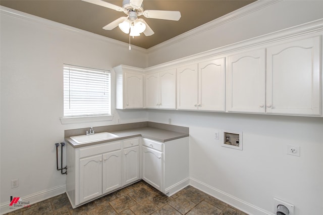 339 Hunters Holw, Bossier City, LA 71111 - laundry room with hookup for a washing machine, ceiling fan, a sink, hookup for an electric dryer, and cabinet space