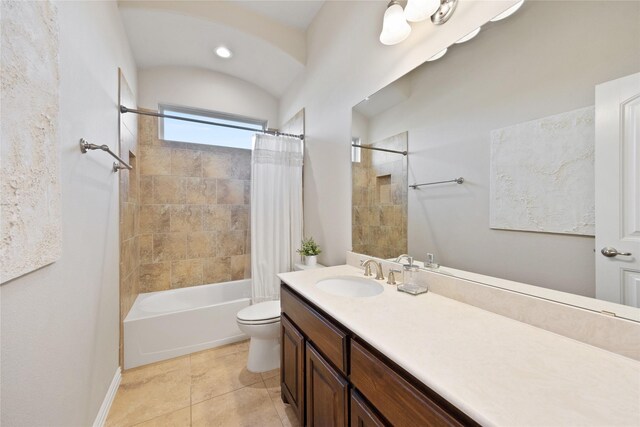 216 Equestrian Rd, Hickory Creek, TX 75065 - full bathroom featuring toilet, shower / tub combo with curtain, vanity, and tile patterned flooring