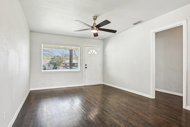 10319 Sylvia Dr, Dallas, TX 75228 - foyer featuring hardwood / wood-style floors, a ceiling fan, and baseboards