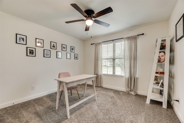 2282 Torch Lake Dr, Forney, TX 75126 - office area featuring light carpet, baseboards, and ceiling fan