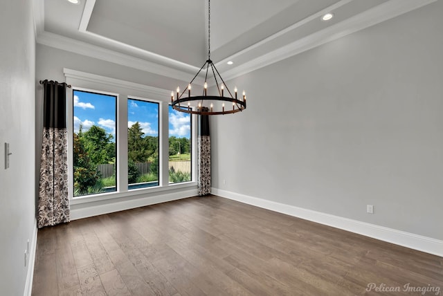 1113 Forest Trail Dr, Shreveport, LA 71106 - empty room with a chandelier, crown molding, dark wood-type flooring, and recessed lighting