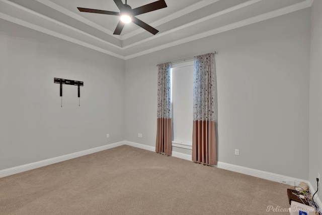 1113 Forest Trail Dr, Shreveport, LA 71106 - spare room with carpet floors, a ceiling fan, ornamental molding, and a tray ceiling