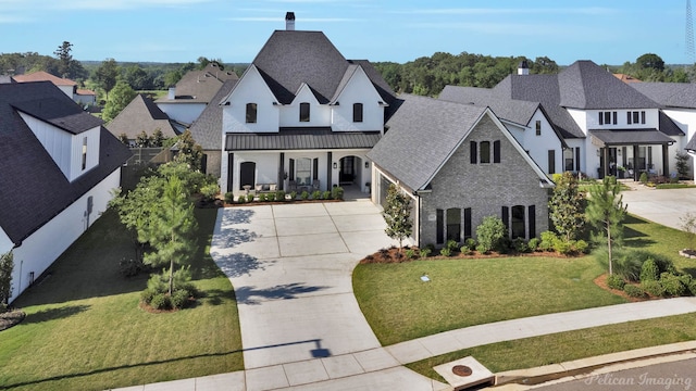 1113 Forest Trail Dr, Shreveport, LA 71106 - view of front of home featuring concrete driveway, a chimney, roof with shingles, a front lawn, and a porch