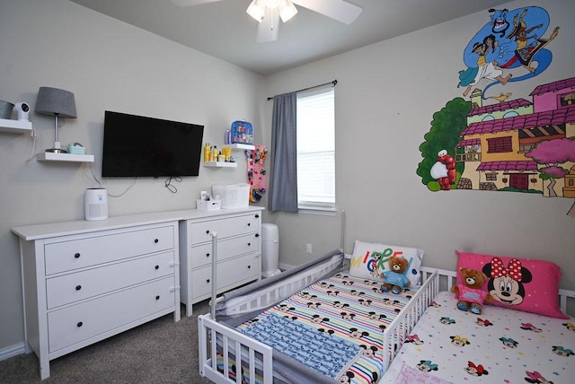 201 Virginia Ln, Hickory Creek, TX 75065 - bedroom featuring dark colored carpet and a ceiling fan