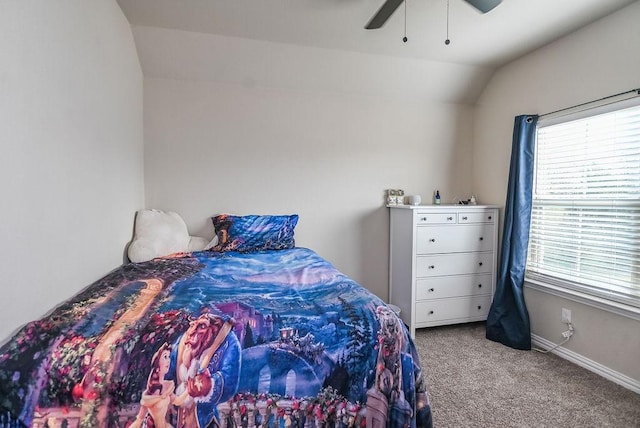 201 Virginia Ln, Hickory Creek, TX 75065 - carpeted bedroom featuring vaulted ceiling and ceiling fan