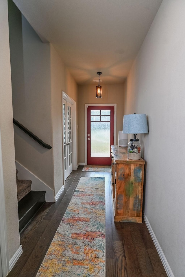 201 Virginia Ln, Hickory Creek, TX 75065 - foyer entrance with dark wood-style flooring and stairs