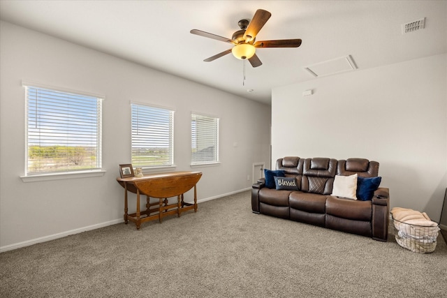 5228 Star Bright Dr, Fort Worth, TX 76179 - carpeted living area featuring baseboards, attic access, ceiling fan, and visible vents