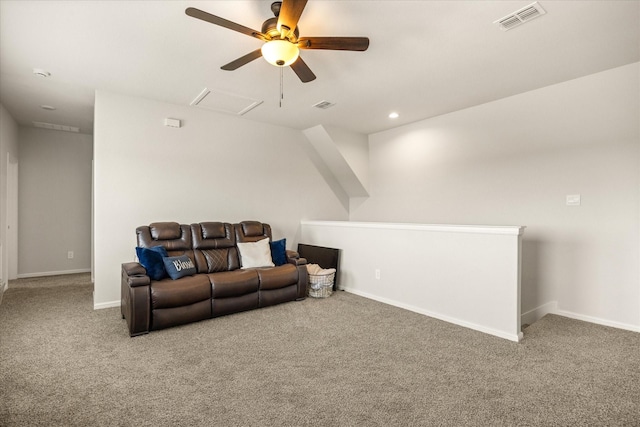 5228 Star Bright Dr, Fort Worth, TX 76179 - living room featuring visible vents, recessed lighting, ceiling fan, and carpet flooring