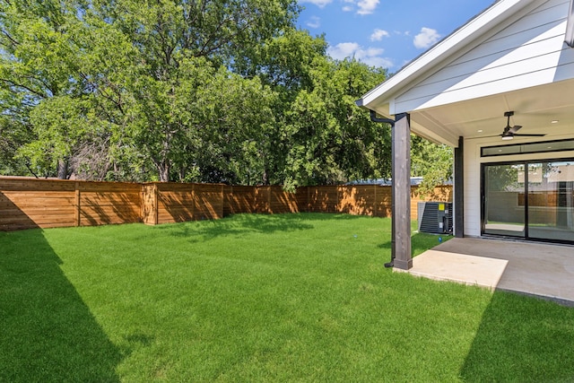 4513 Lakecrest Dr, The Colony, TX 75056 - view of yard with ceiling fan, central AC, and a patio area