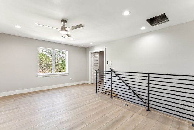 4513 Lakecrest Dr, The Colony, TX 75056 - unfurnished room with a ceiling fan, light wood-type flooring, recessed lighting, and baseboards