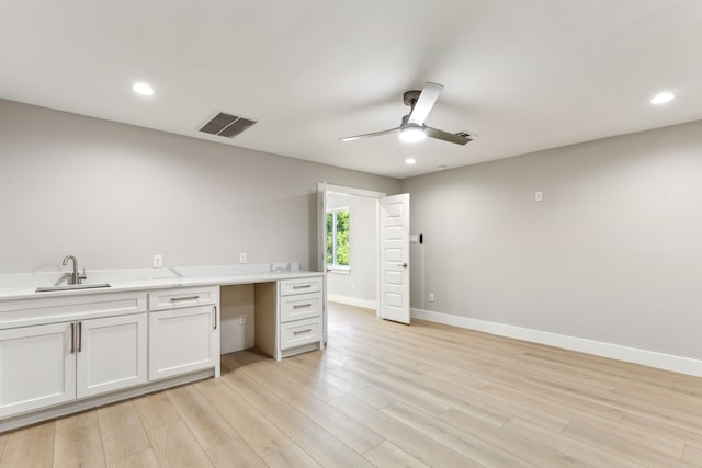 4513 Lakecrest Dr, The Colony, TX 75056 - unfurnished office featuring a sink, ceiling fan, light wood-type flooring, baseboards, and recessed lighting