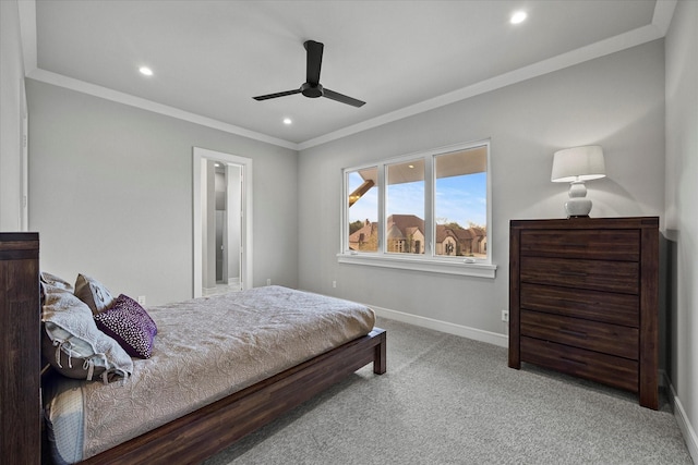 909 Saint Anne Ct, Heath, TX 75032 - bedroom featuring crown molding, carpet, recessed lighting, baseboards, and ceiling fan