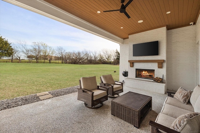 909 Saint Anne Ct, Heath, TX 75032 - view of patio featuring an outdoor living space with a fireplace and ceiling fan