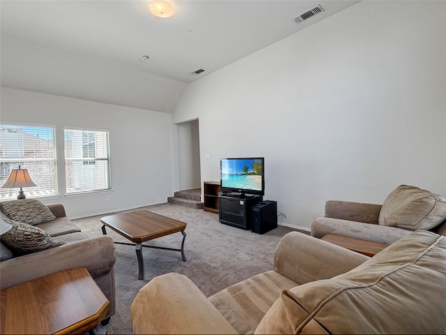 3917 Iris Ct, Mckinney, TX 75070 - living room with lofted ceiling, carpet flooring, and baseboards